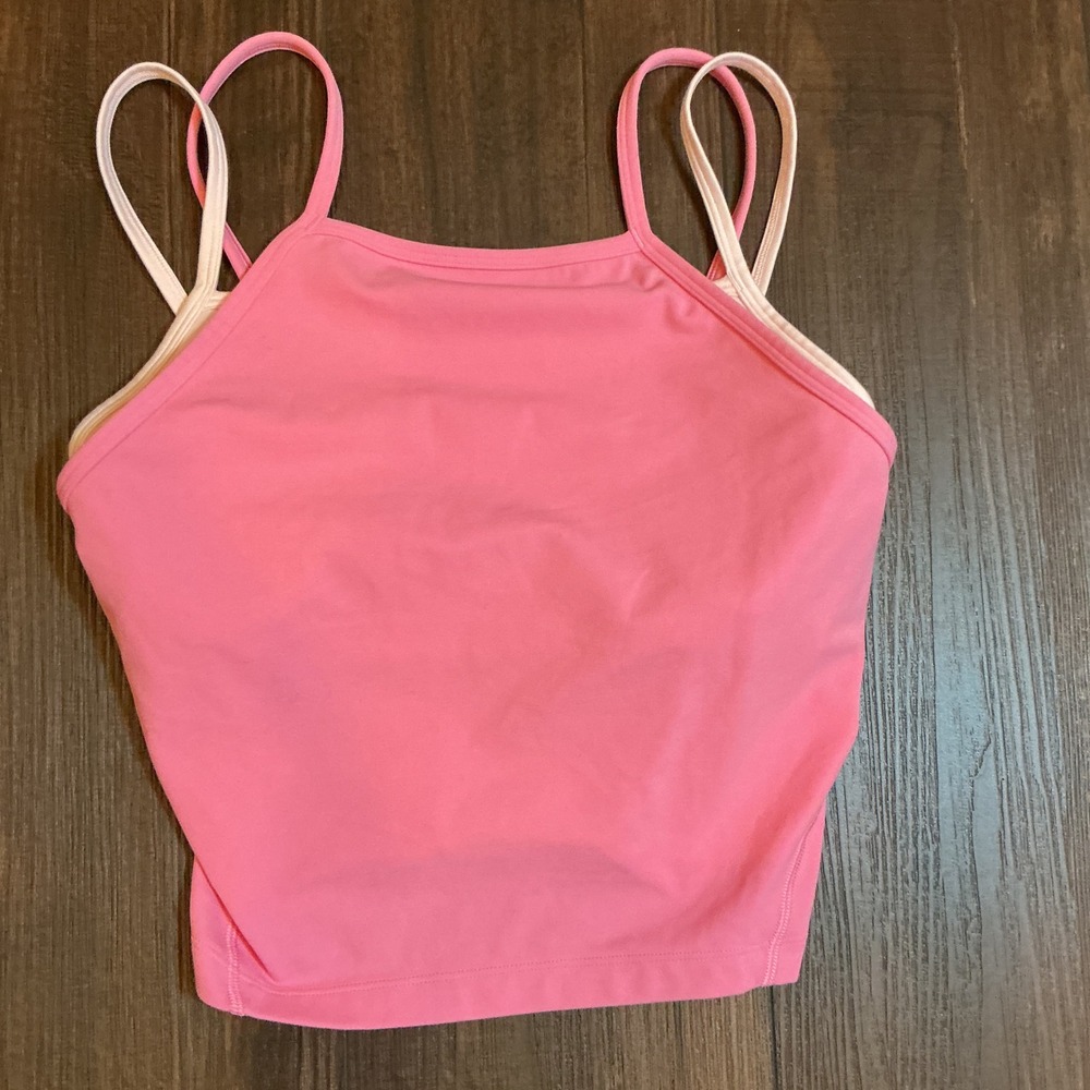 Lululemon Align Layered High Neck Tank Top Pink Nulu Shelf Bra Size 6 LW1GJ3S